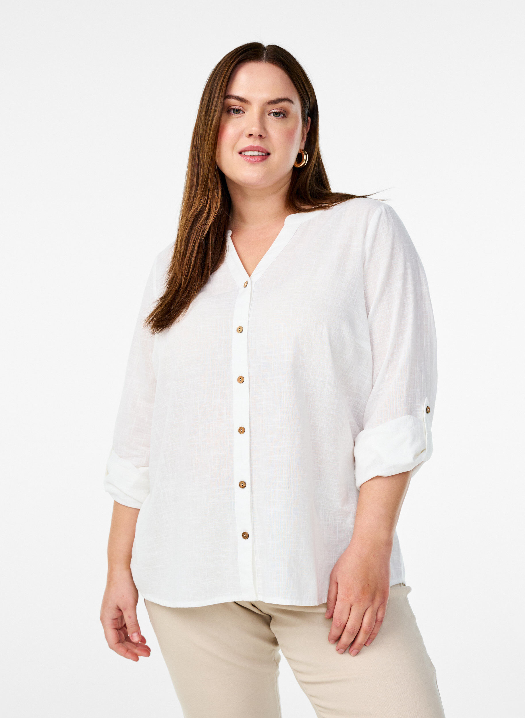 ZizziPuuvillainen puseropaita v-kaula-aukolla, Valkoinen, Model image number 0
