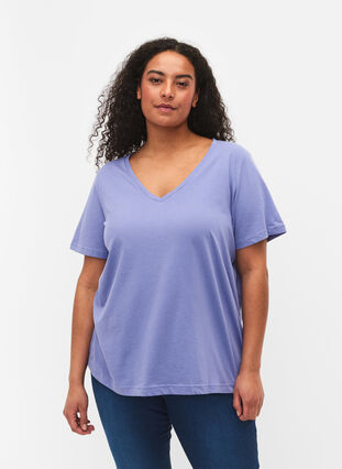 Lyhythihainen t-paita v-pääntiellä, Lavender Viloet, Model image number 0