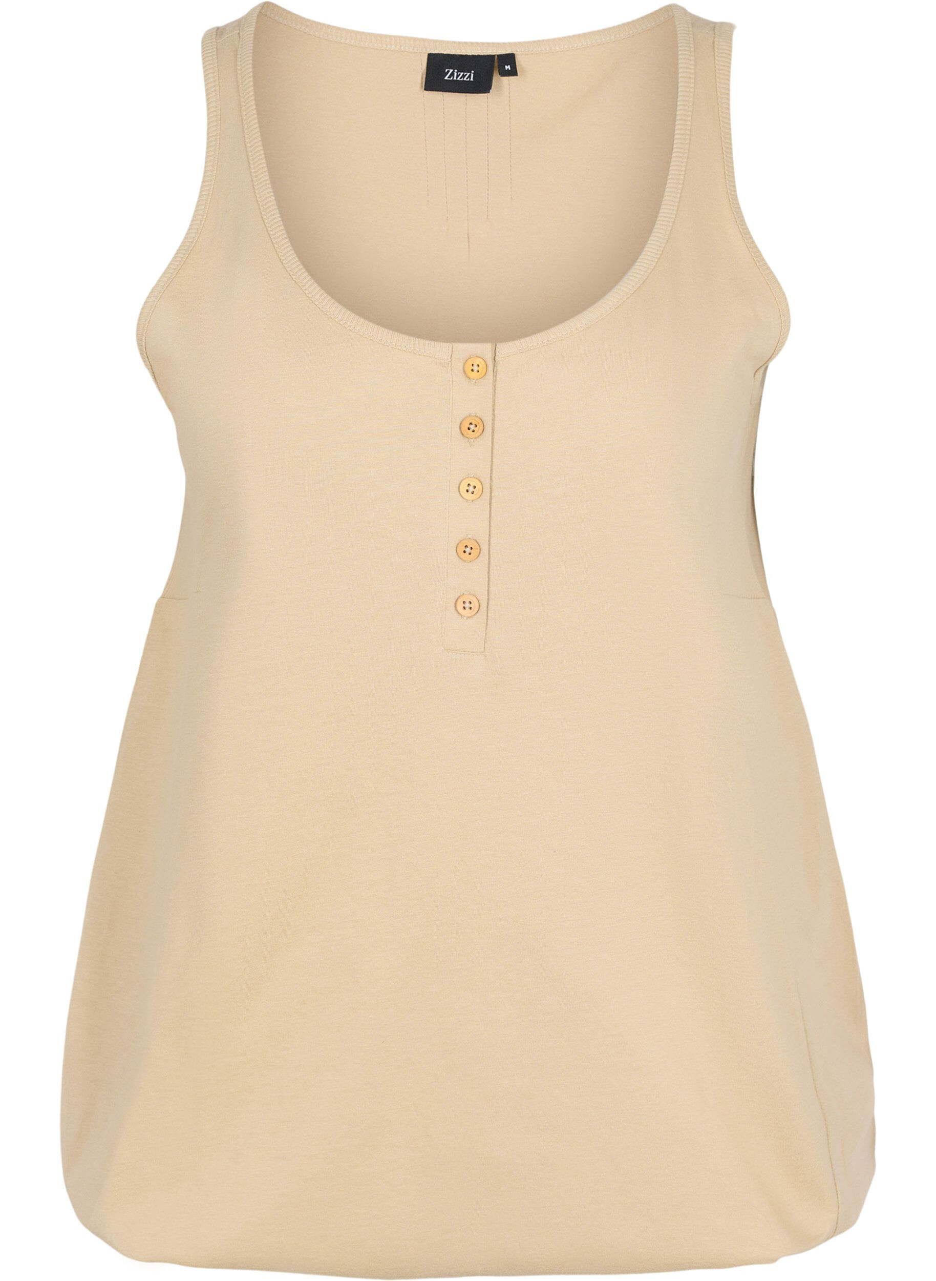 Zizzi Yksiv&auml;rinen puuvillatoppi joustavalla helmalla, Humus, Packshot image number 0