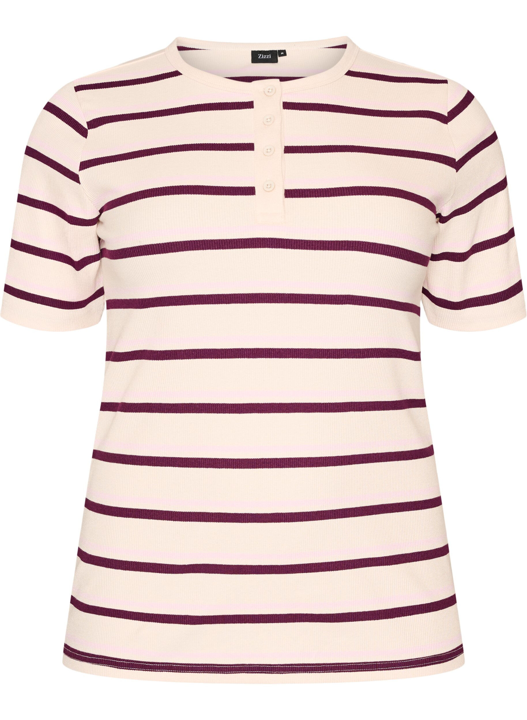 ZizziRaitakuosinen ribattu T-paita nappiyksityiskohdalla, Violetti, Packshot image number 0