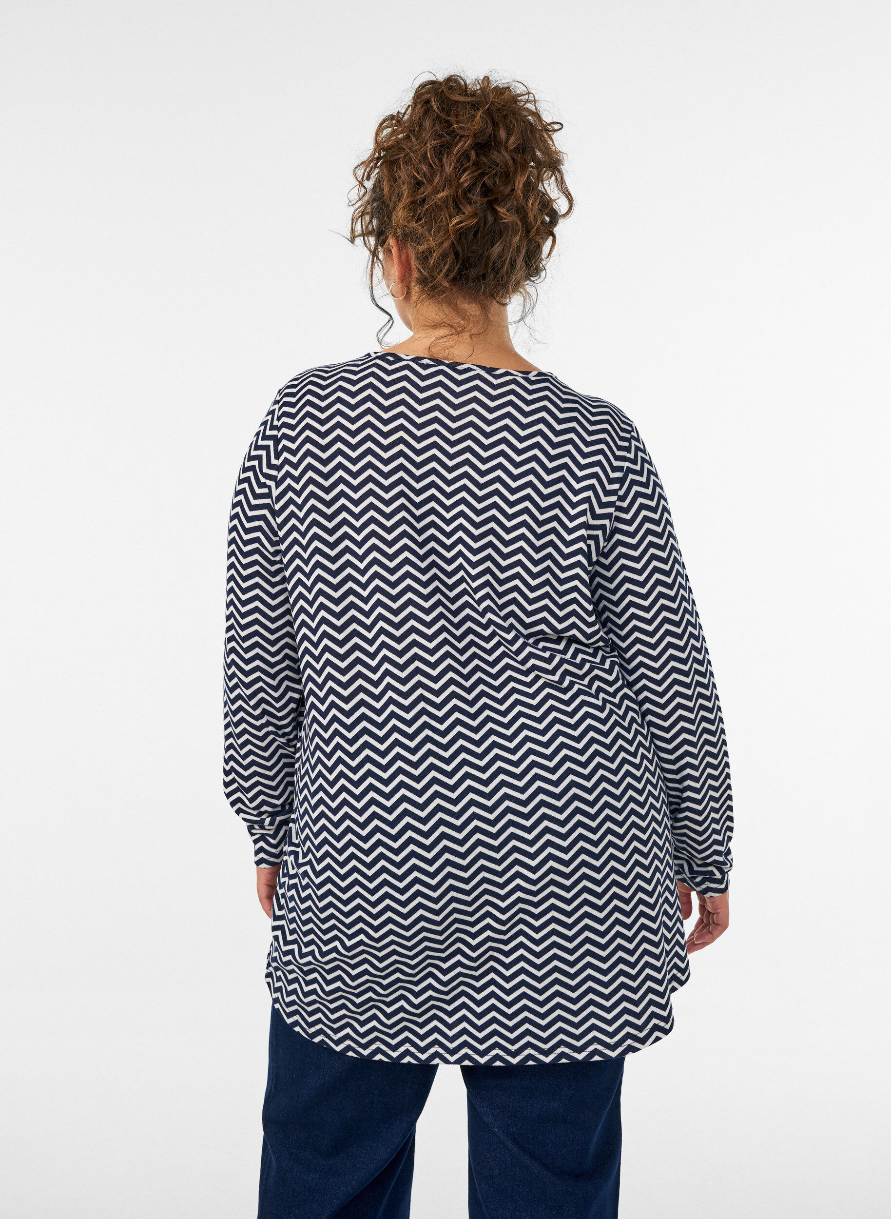 ZizziPitk&auml;hihainen kuviollinen pusero, Sininen, Model image number 2