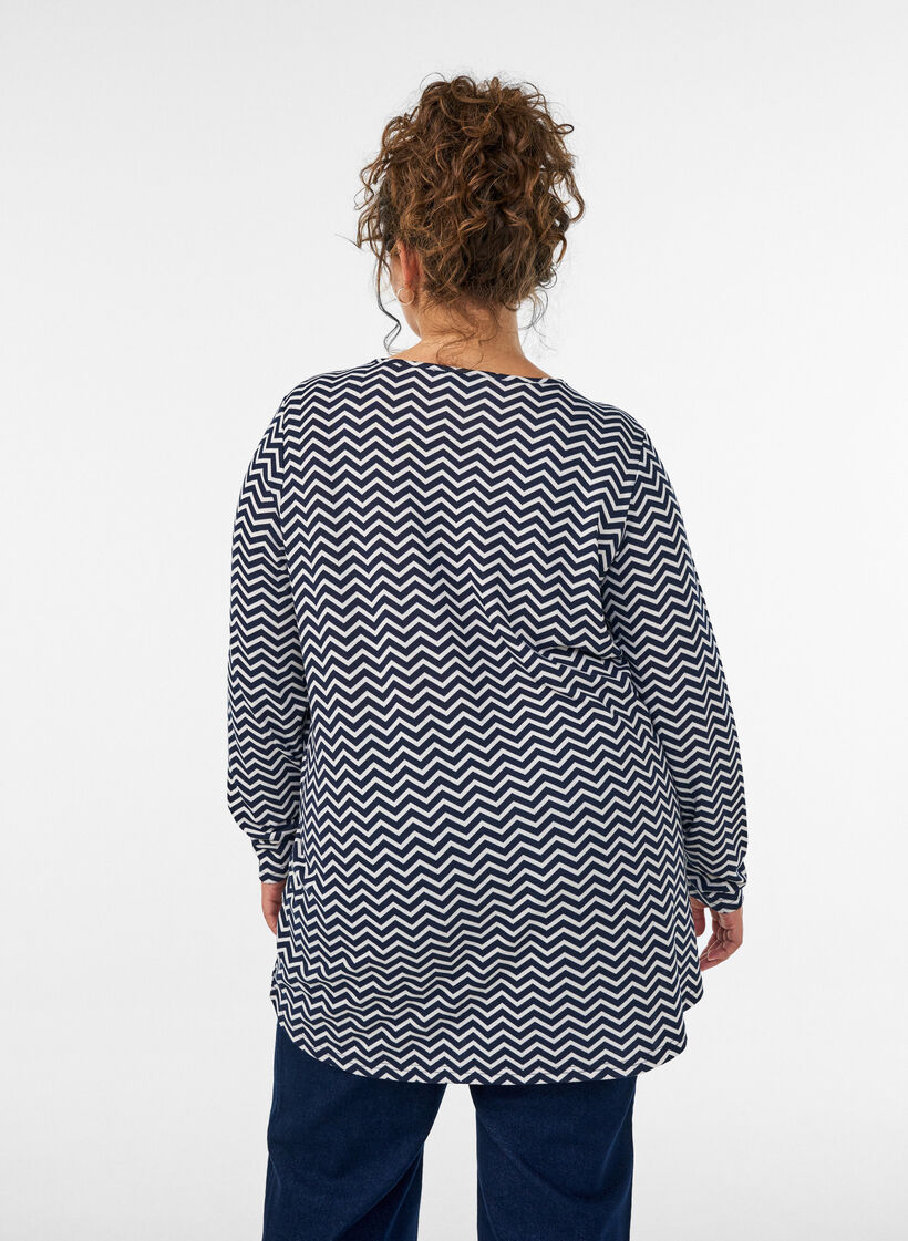 Pitk&auml;hihainen kuviollinen pusero, Sininen, Model image number 2