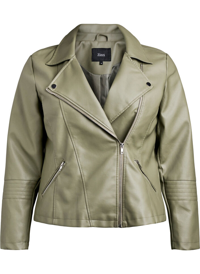 Keinonahkainen biker-takki, Vihre&auml;, Packshot image number 0