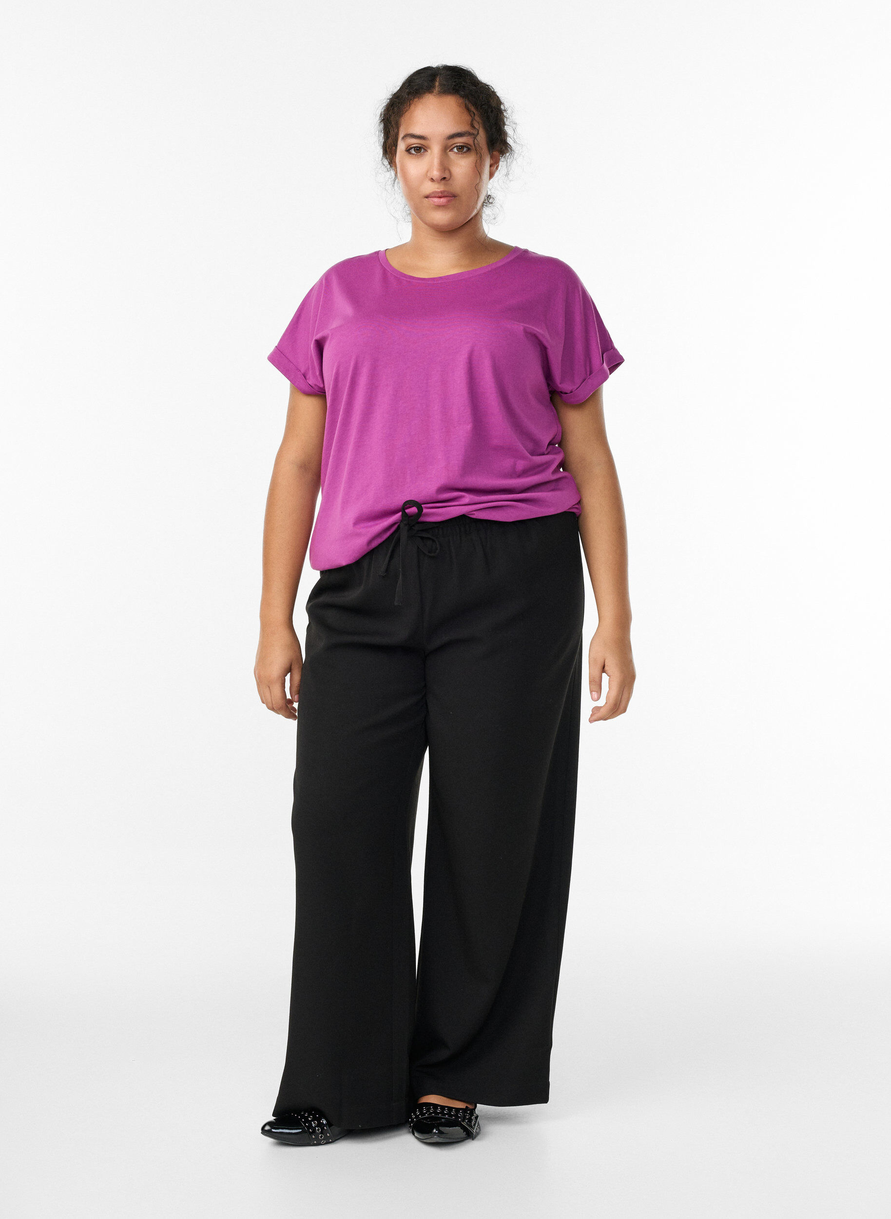 ZizziLyhythihainen t-paita puuvillasekoitteessa, Violetti, Model image number 1