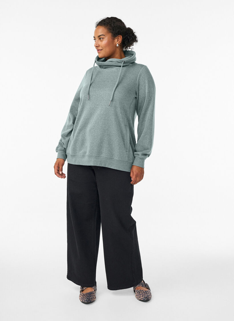 Collegepaita korkealla kauluksella ja taskuilla, Vihre&auml;, Model image number 1