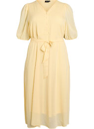 V-kaula-aukkoinen midimekko, jossa on solmimisnauha, Keltainen
