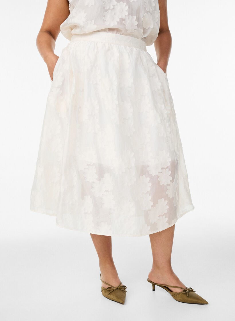 Kukkakuvioitu jacquard-midi hame, Vanilja, Model