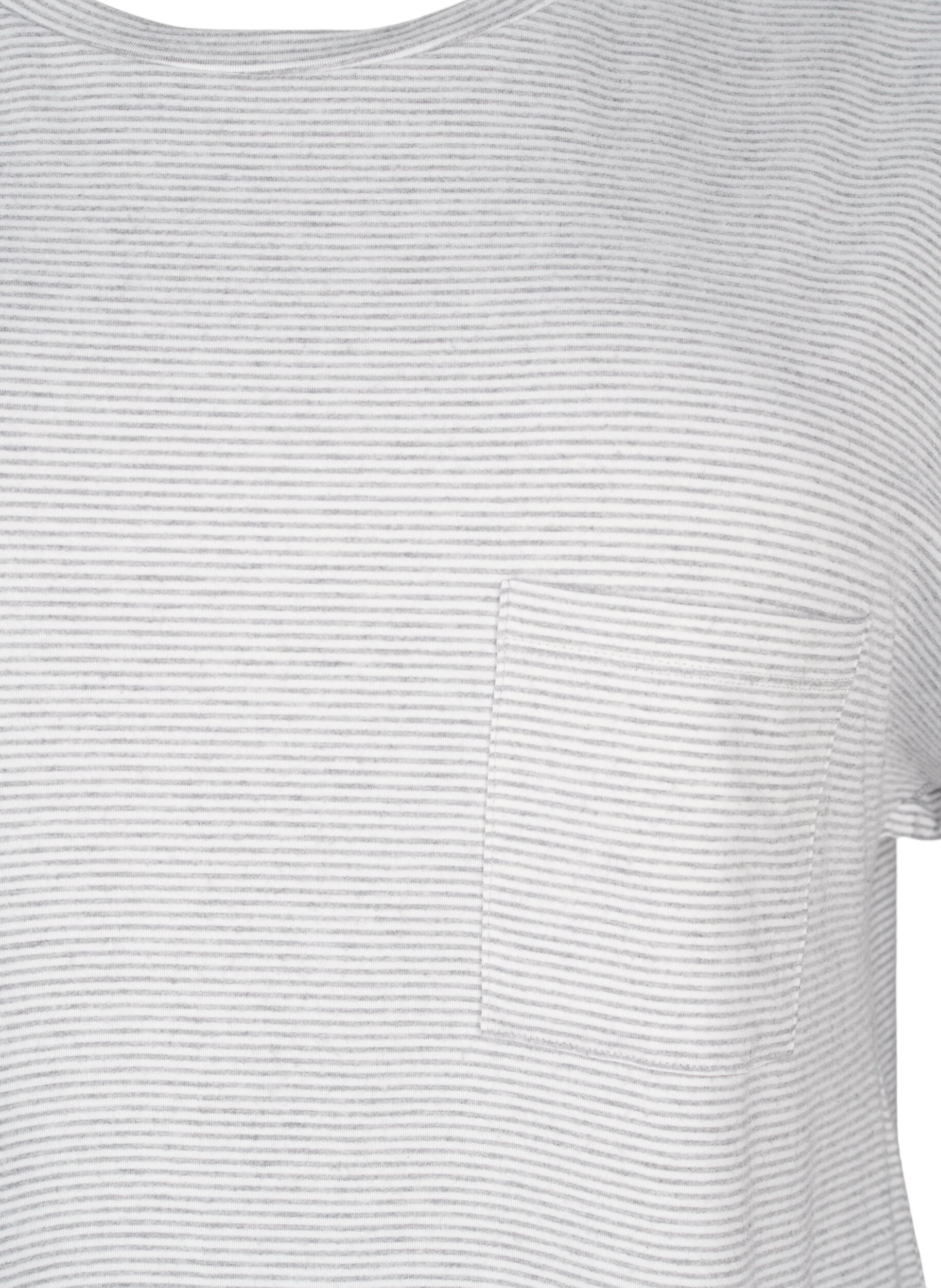 Zizzi Raidallinen y&ouml;paita lyhyill&auml; hihoilla, Harmaa, Packshot image number 2