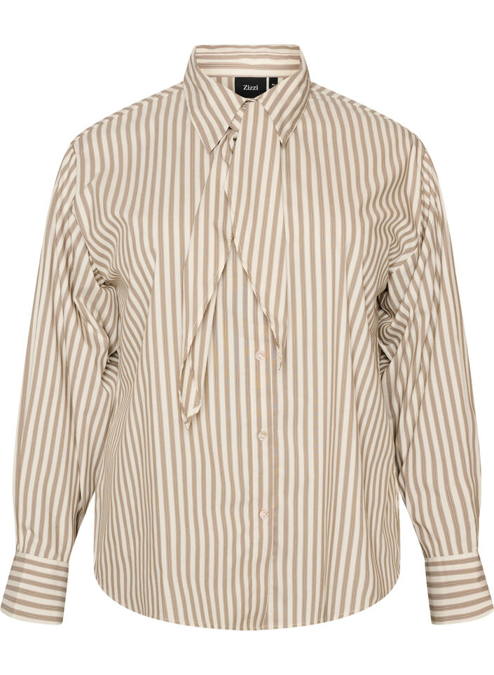 Raidallinen paita irrotettavalla kaulanauhalla, Beige, Packshot image number 0