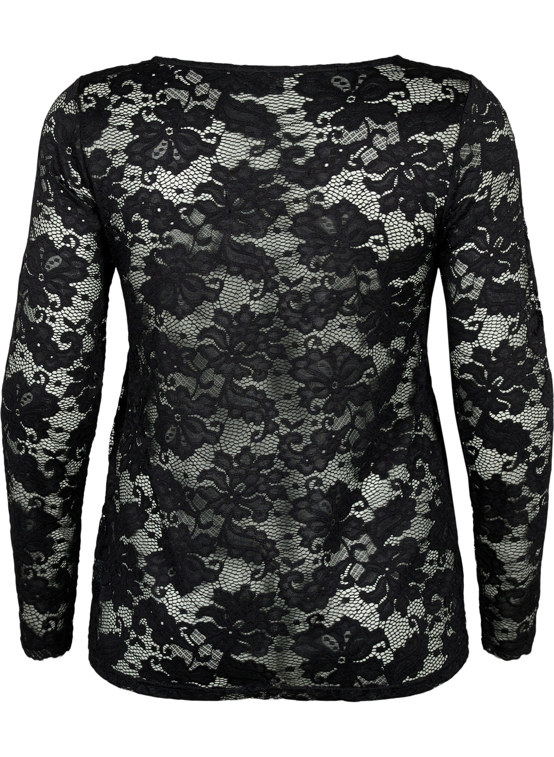 Zizzi Pitsipusero v-p&auml;&auml;ntiell&auml; ja pitkill&auml; hihoilla, Black, Packshot image number 1