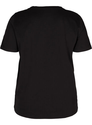 Puuvillainen t-paita painatuksella rinnassa, Black LADIES 98, Packshot image number 1