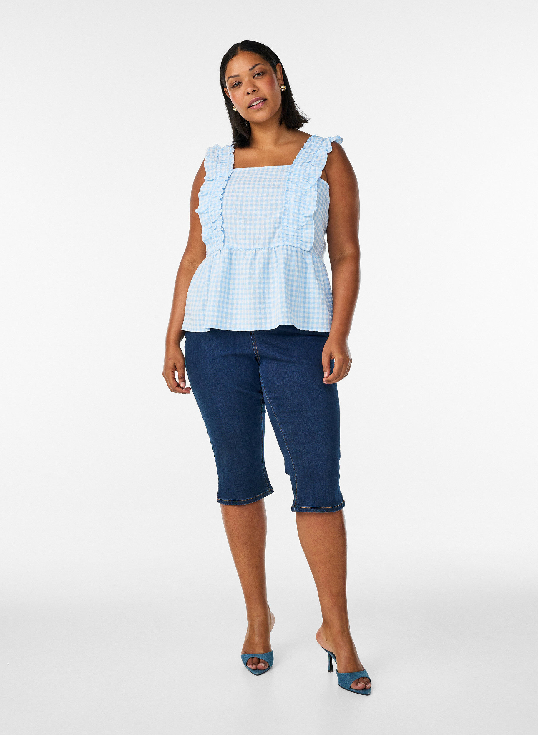 ZizziRuudullinen toppi r&ouml;yhel&ouml;yksityiskohdilla, Sininen, Model image number 1