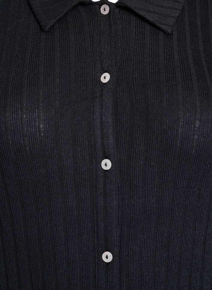 Polvimittainen jersey-kauluspaitamekko lyhyillä hihoilla, Musta, Packshot image number 2