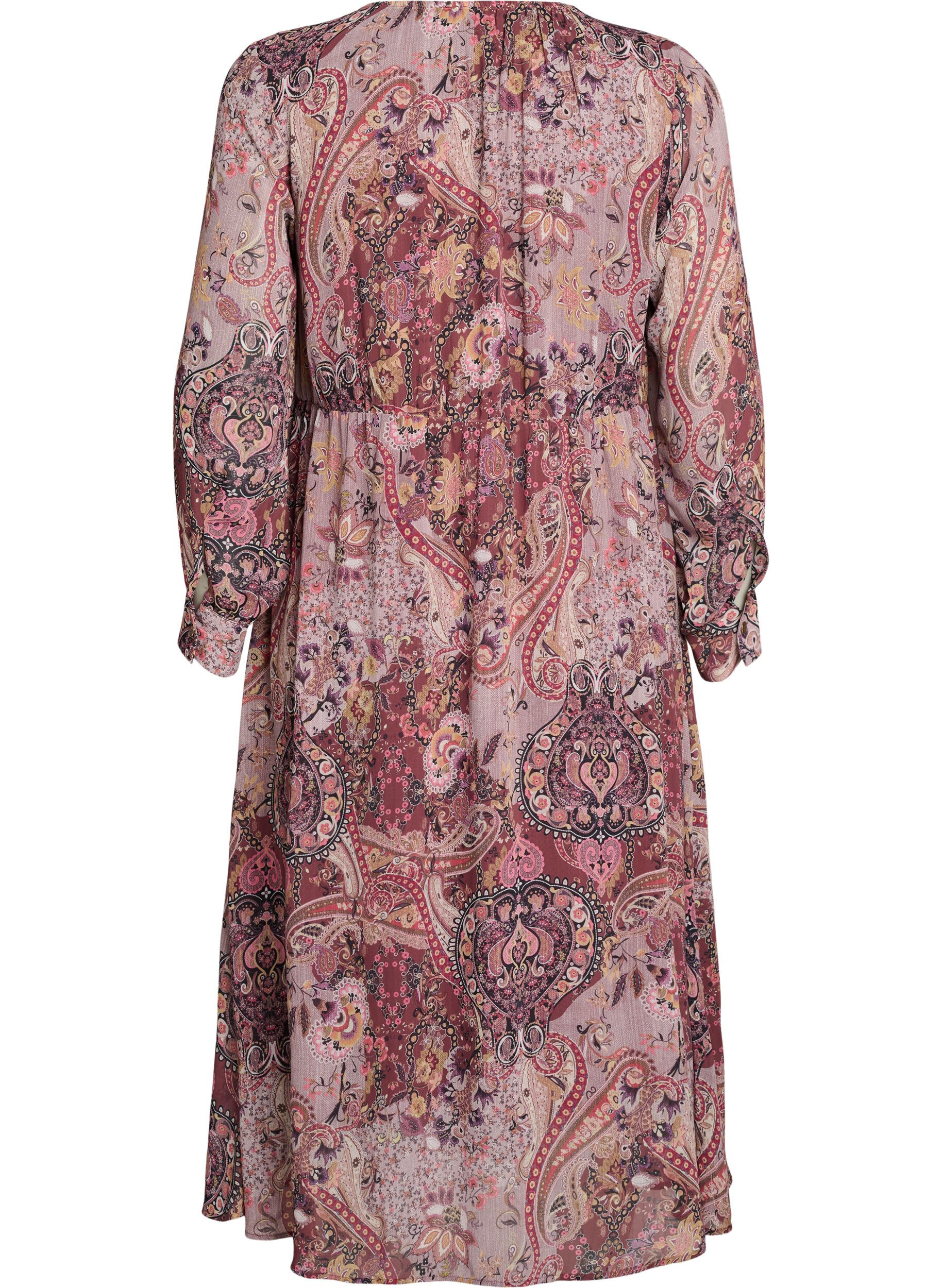 ZizziMidimekko paisleykuosilla ja joustavalla vy&ouml;t&auml;r&ouml;ll&auml;, Violetti, Packshot image number 1