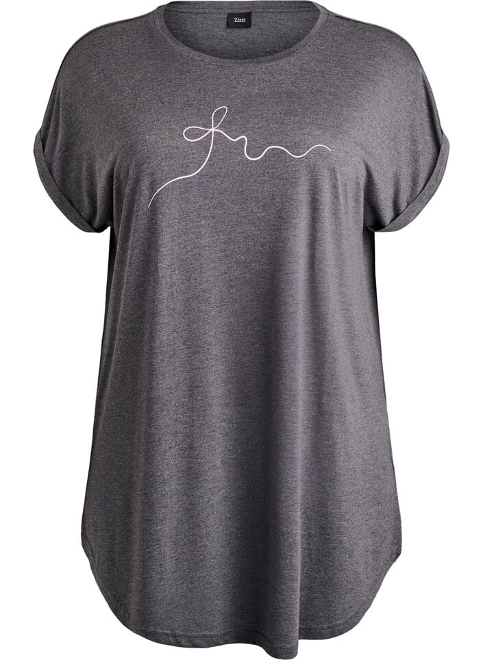 Lyhythihainen yöpaita tekstiprintillä, Musta, Packshot image number 0