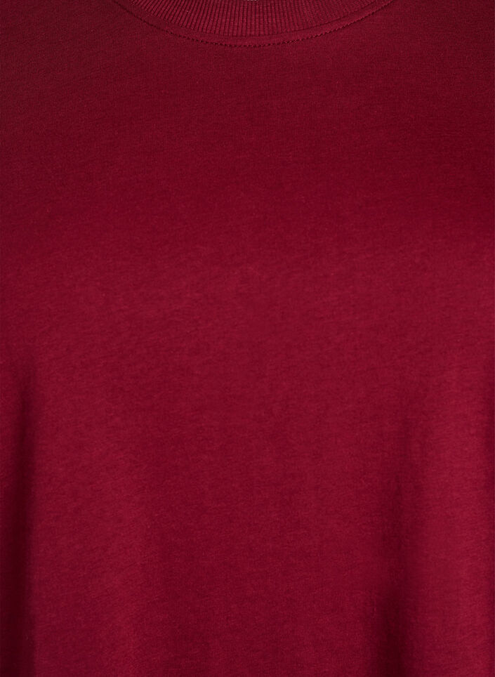 Puuvillainen perus-T-paita, jossa on py&ouml;re&auml; kaula-aukko, Tumma Bordeaux, Packshot image number 2