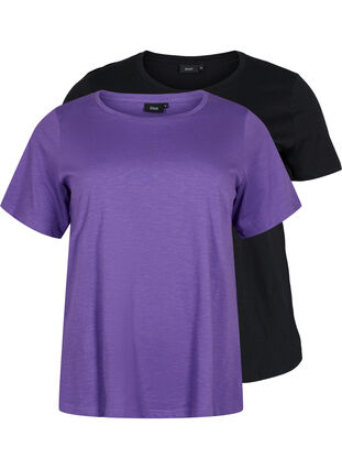 2 perus t-paitaa puuvillasta, Deep Lavender/Black, Packshot image number 0