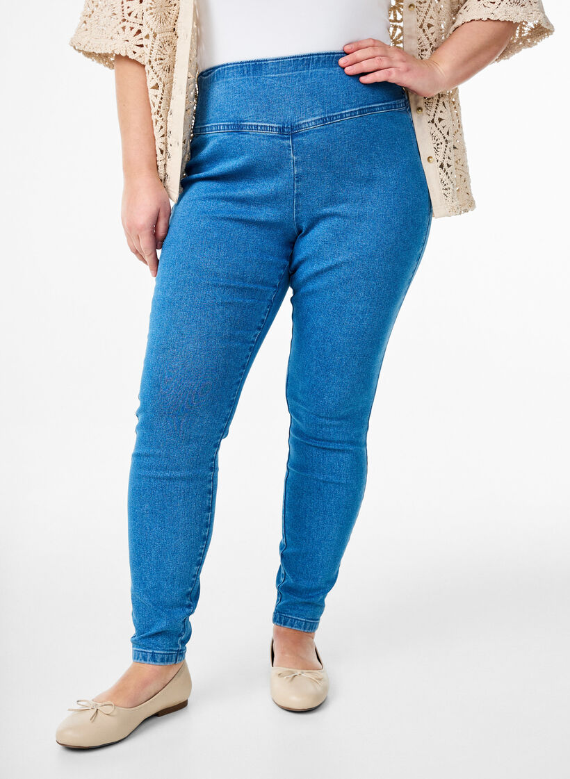 Joustavat jeggingsit korkealla vy&ouml;t&auml;r&ouml;ll&auml;, Sininen, Model image number 2