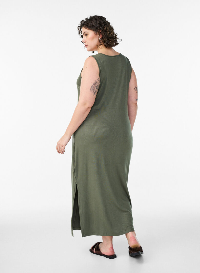 Hihaton ribattu mekko viskoosista, Vihre&auml;, Model image number 1