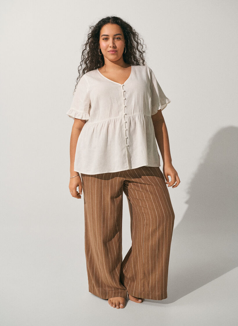 Pellava-viskoosipusero V-p&auml;&auml;ntiell&auml; ja nappikiinnityksell&auml;, Valkoinen, Image image number 0