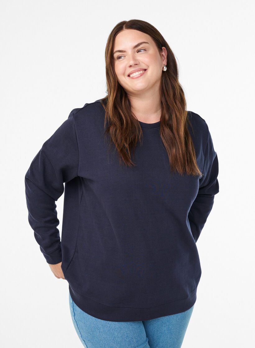 Collegepaita py&ouml;re&auml;ll&auml; p&auml;&auml;ntiell&auml;, Sininen, Model image number 0