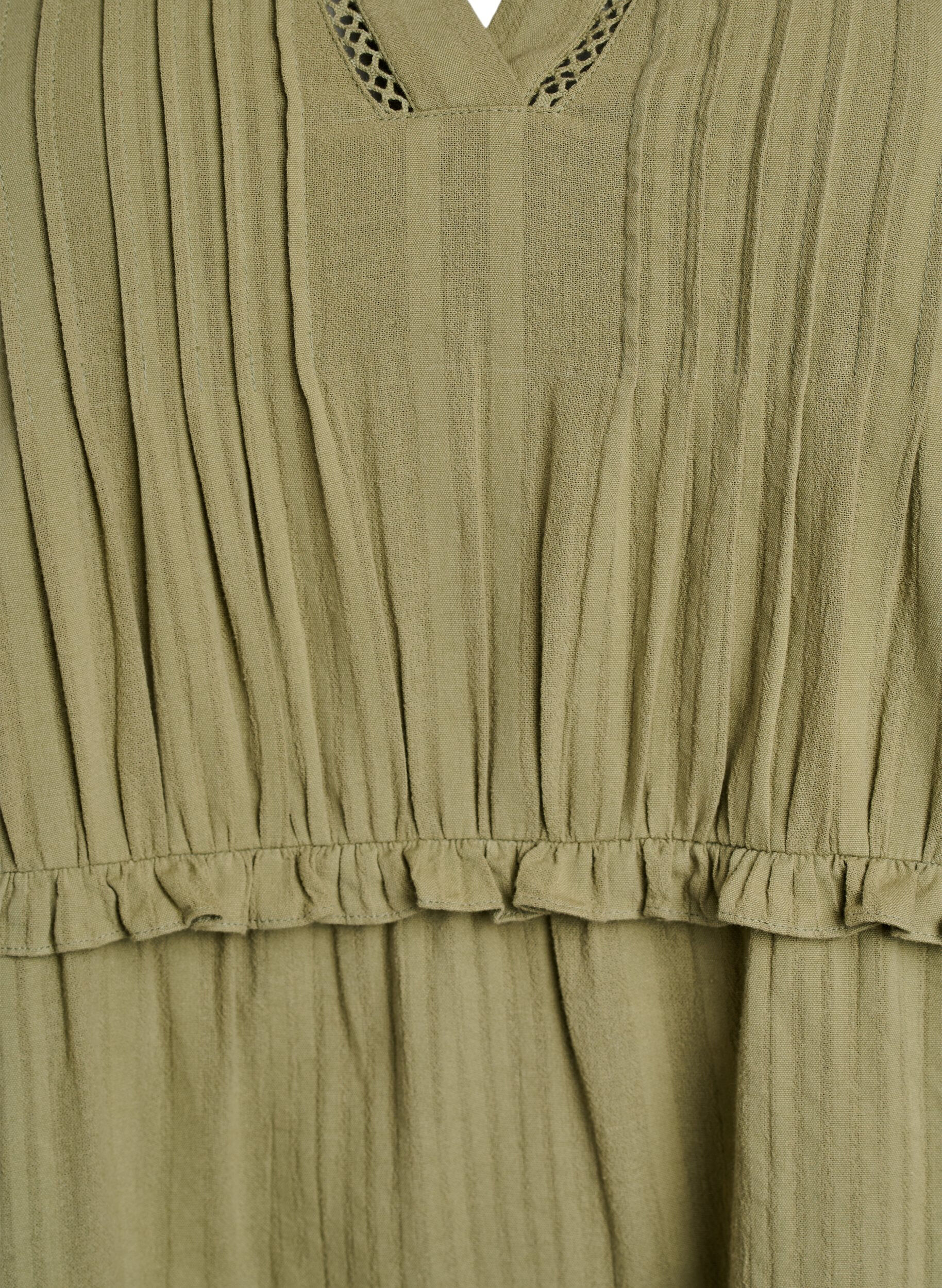 Zizzi 3/4-hihainen puuvillamekko r&ouml;yhel&ouml;ill&auml;, Vihre&auml;, Packshot image number 2