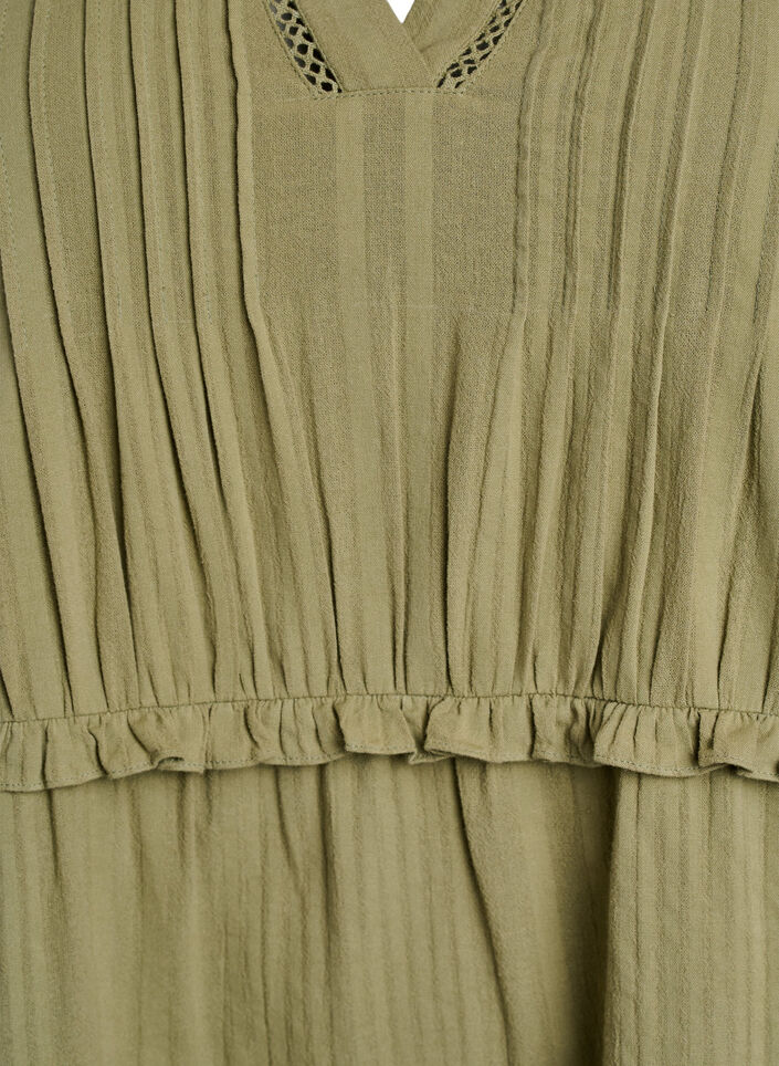 3/4-hihainen puuvillamekko röyhelöillä, Vihreä, Packshot image number 2