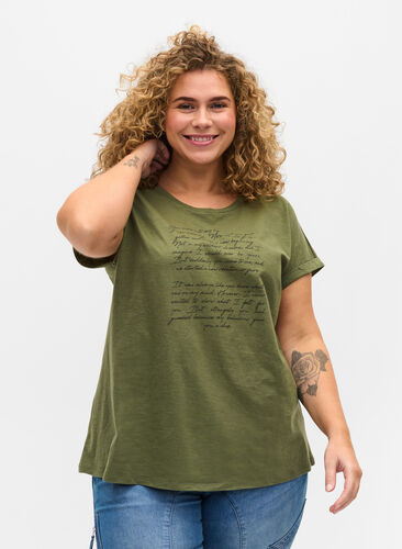Ekologisesta puuvillasta valmistettu t-paita painatuksella, Four Leaf CloverText, Model image number 0