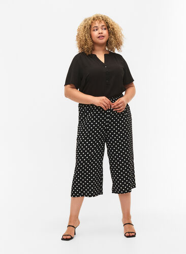 Culottes-housut kuosilla, Black w. Dots, Model image number 0
