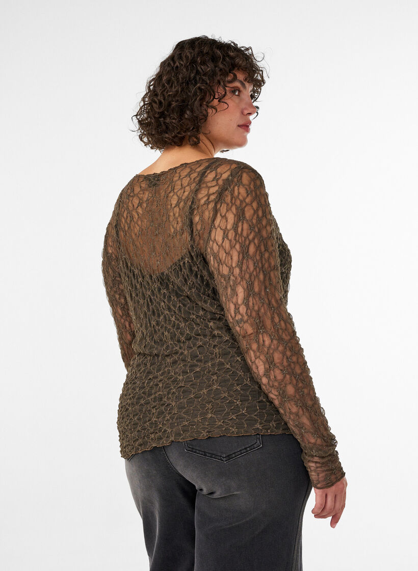 Verkkopusero kuviolla ja kimaltavalla langalla, Ruskea, Model image number 2