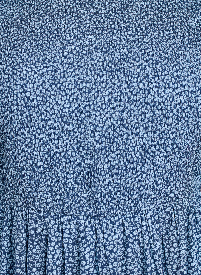 Mekko kuminauhallisella yl&auml;osalla ja pienikukkaisella kuosilla, Sininen, Packshot image number 2