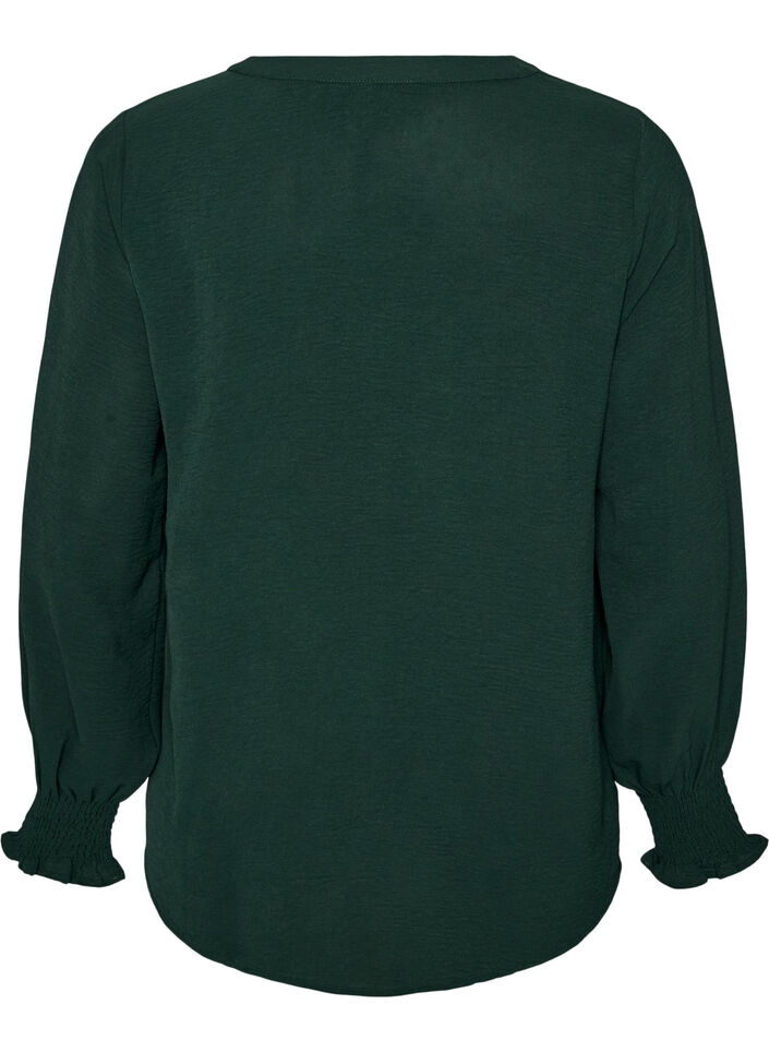 Pusero smock-kalvosimilla ja v-p&auml;&auml;ntiell&auml;, Vihre&auml;, Packshot image number 1
