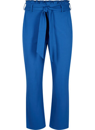 Korkeavyötäröiset housut, joissa röyhelöitä ja solmimisnauha, Blue Quartz, Packshot image number 0