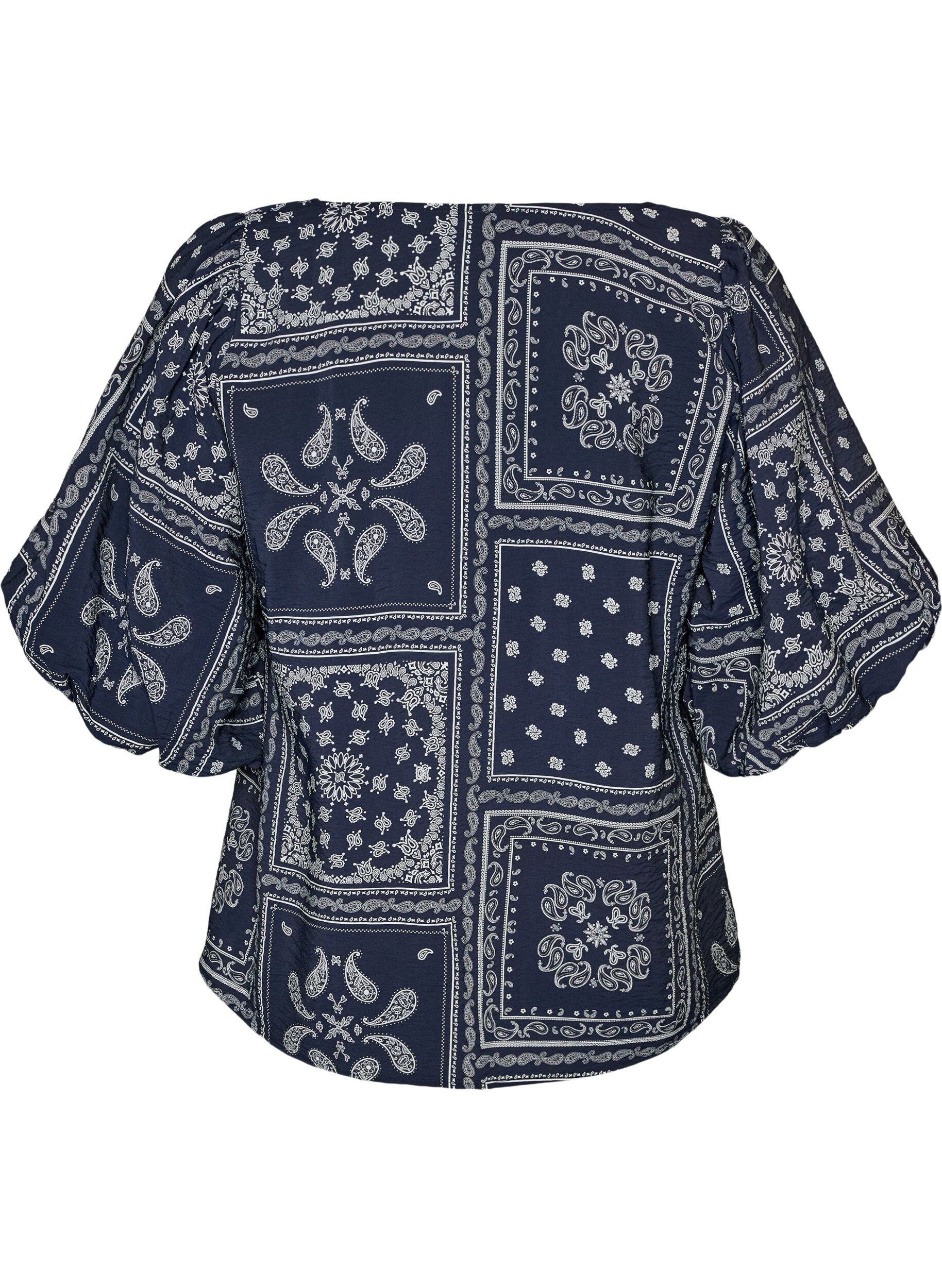 ZizziViskoosipusero paisley-kuviolla ja pallohihoilla, Sininen, Packshot image number 1