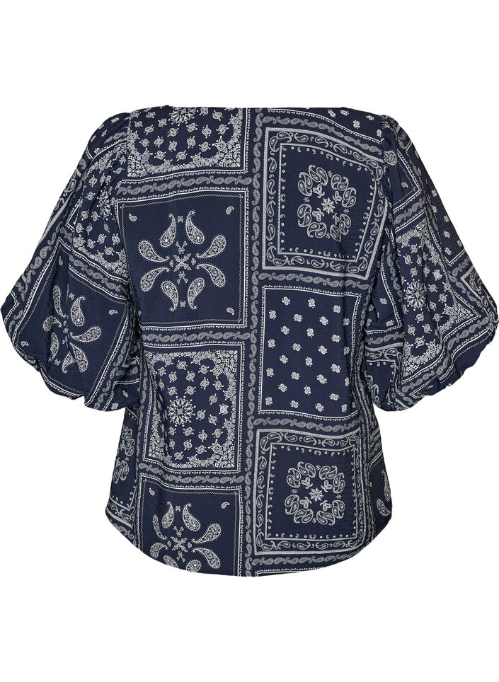 Viskoosipusero paisley-kuviolla ja pallohihoilla, Sininen, Packshot image number 1