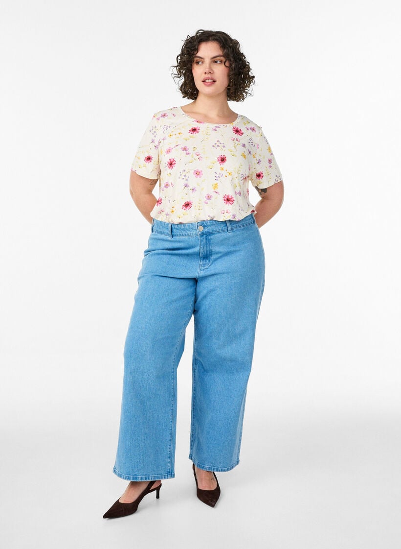 T-paita kukkakuviolla, Valkoinen, Model image number 1