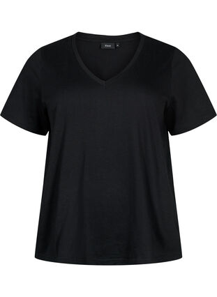 Lyhythihainen perus t-paita v-pääntiellä, Black, Packshot image number 0