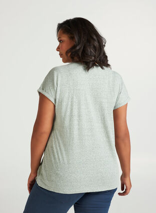 Meleerattu puuvillainen t-paita, Green Mélange, Model image number 1