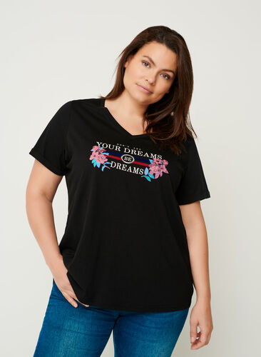 Lyhythihainen T-paita printillä, Black, Model image number 0