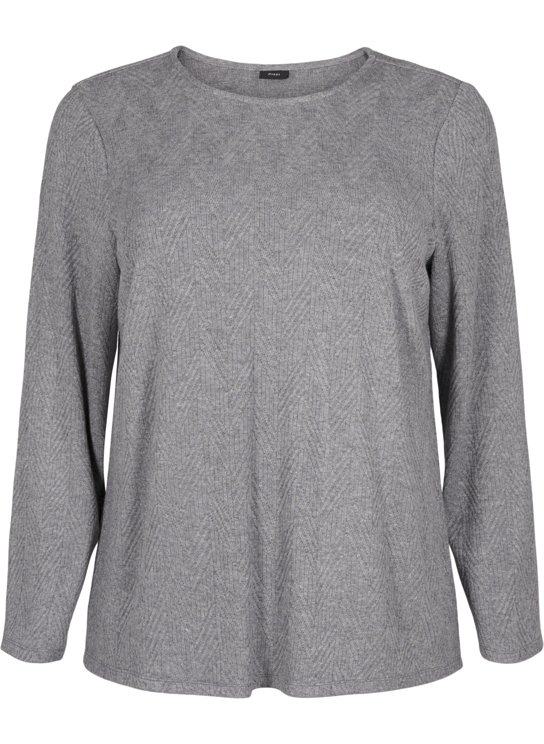 Zizzi Kuvioitu paita pitkill&auml; hihoilla, Harmaa, Packshot image number 0