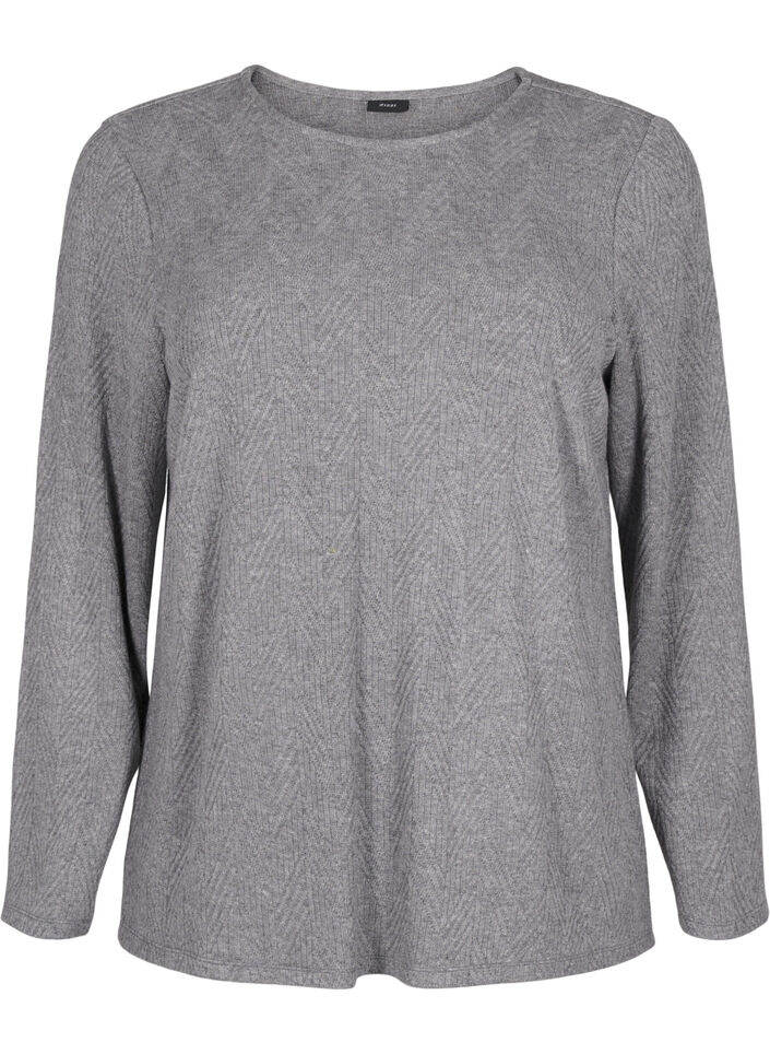 Kuvioitu paita pitkillä hihoilla, Harmaa, Packshot image number 0