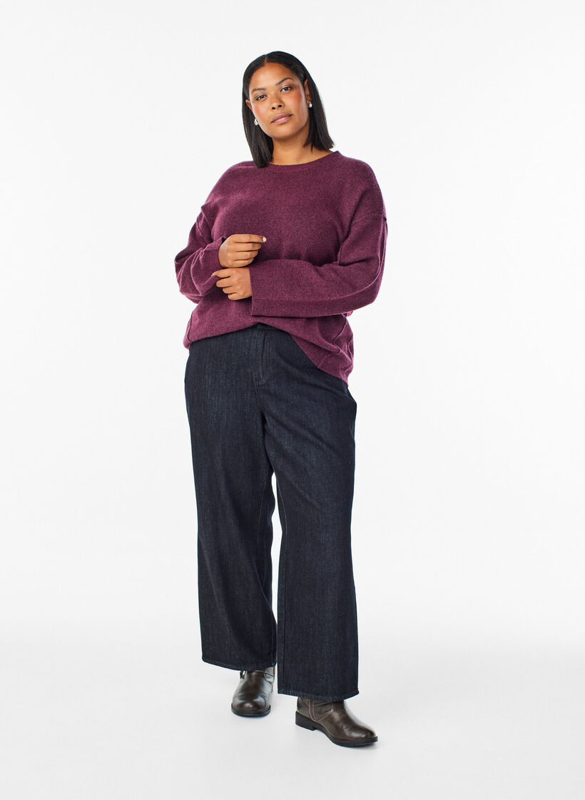 V&auml;lj&auml; neulepusero, jossa n&auml;kyv&auml;t saumat, Tumma Bordeaux, Model image number 1