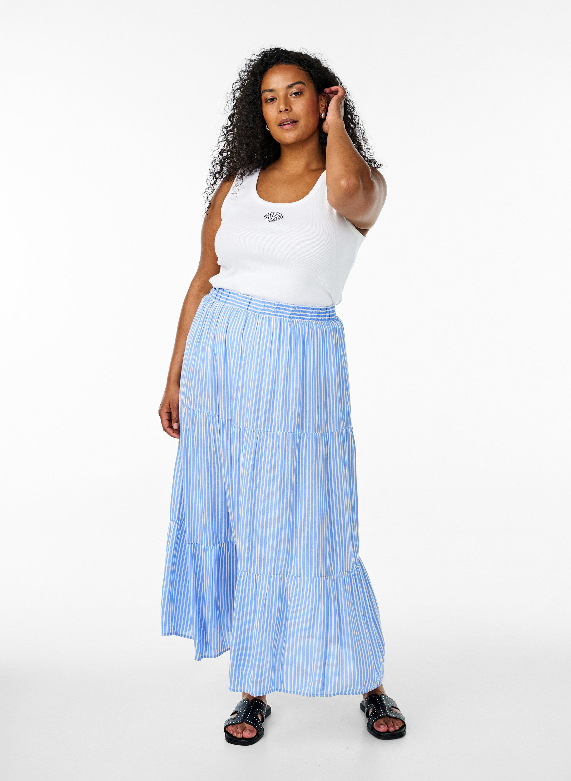 Zizzi Tyk&ouml;istuva kuvioitu yl&auml;osa, Valkoinen, Model image number 1