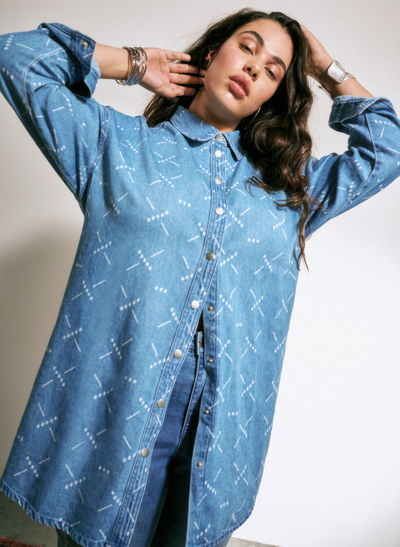 Väljä kuviollinen farkkutakki, Light blue denim, Image image number 0