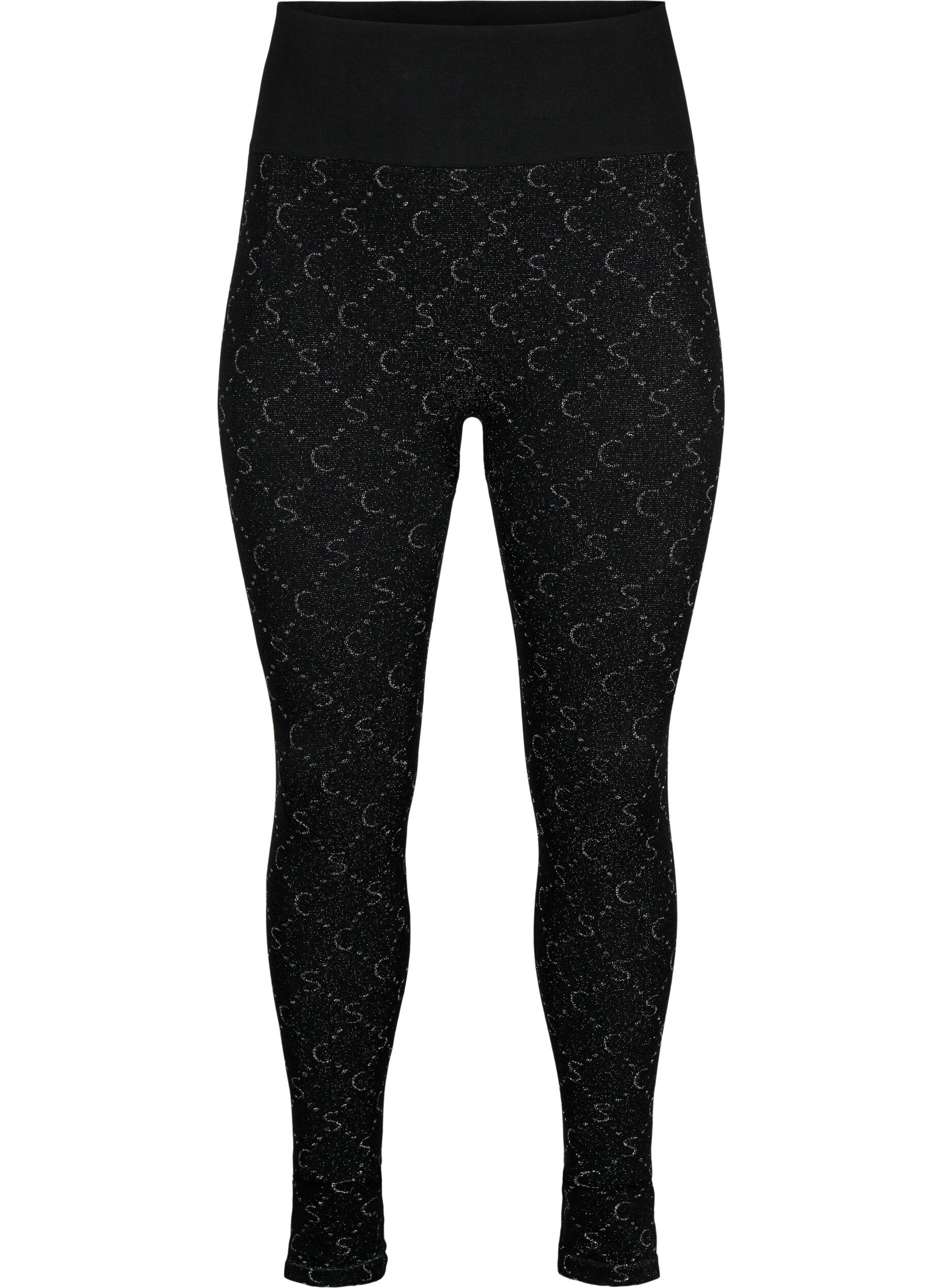 Zizzi Saumattomat leggingsit hopeanv&auml;risell&auml; kuviolla, Black, Packshot image number 0