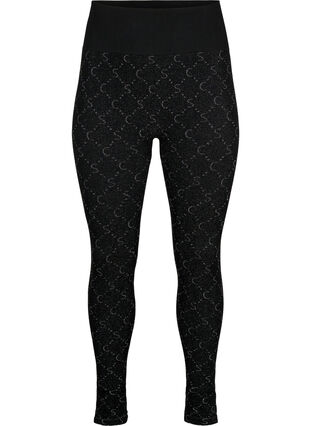 Saumattomat leggingsit hopeanvärisellä kuviolla, Black, Packshot image number 0