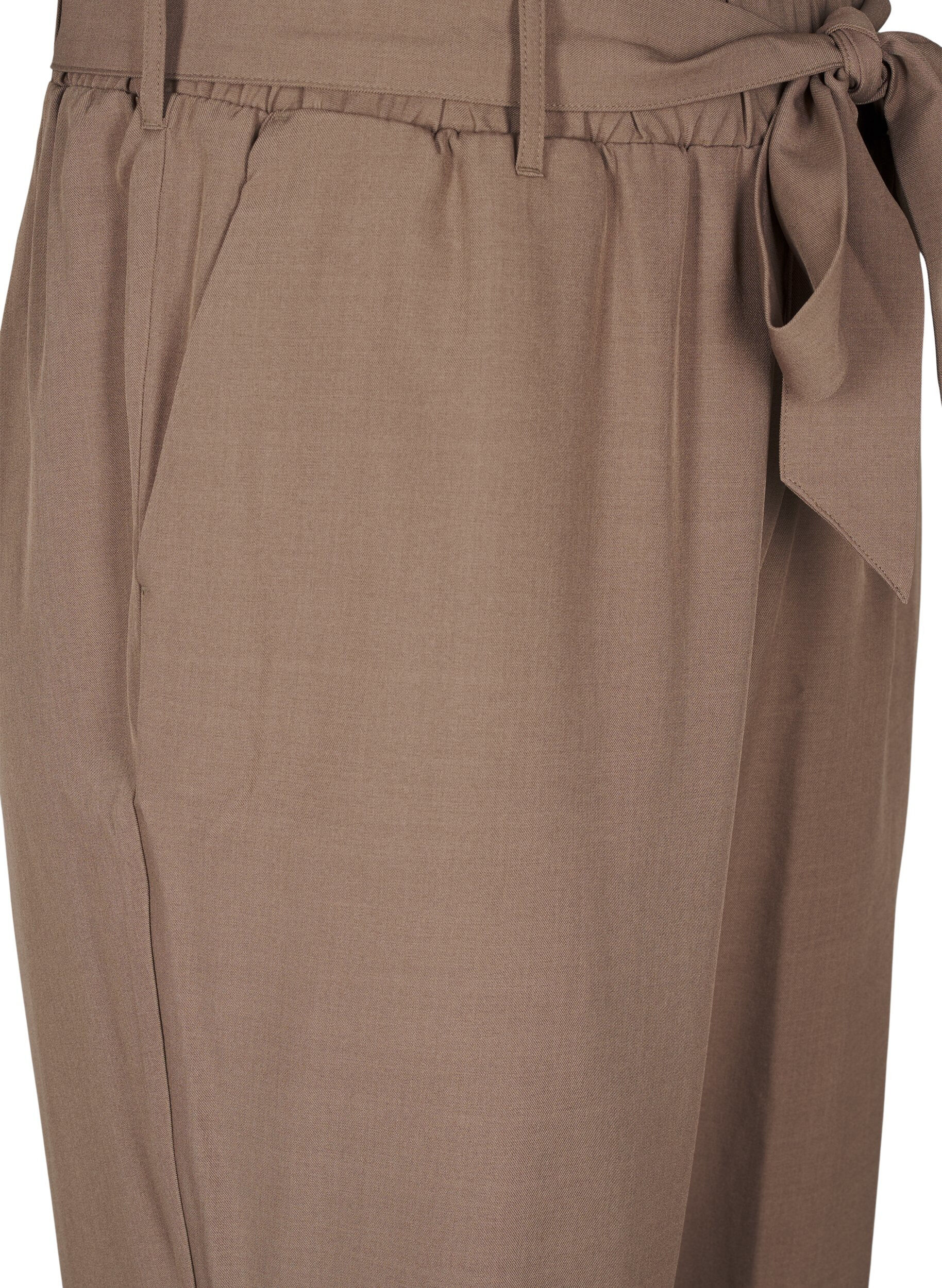 Zizzi Korkeavy&ouml;t&auml;r&ouml;iset housut r&ouml;yhel&ouml;ill&auml; ja solmuvy&ouml;ll&auml;, Walnut Melange, Packshot image number 2