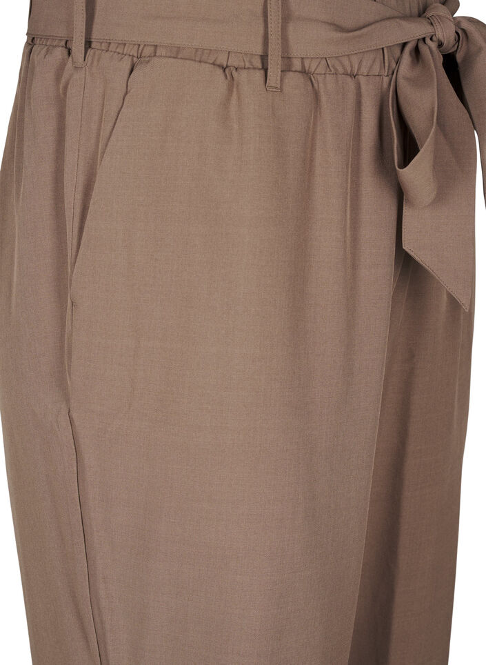 Korkeavyötäröiset housut röyhelöillä ja solmuvyöllä, Walnut Melange, Packshot image number 2