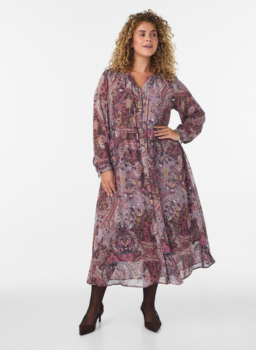 Midimekko paisleykuosilla ja joustavalla vy&ouml;t&auml;r&ouml;ll&auml;, Violetti, Model image number 0