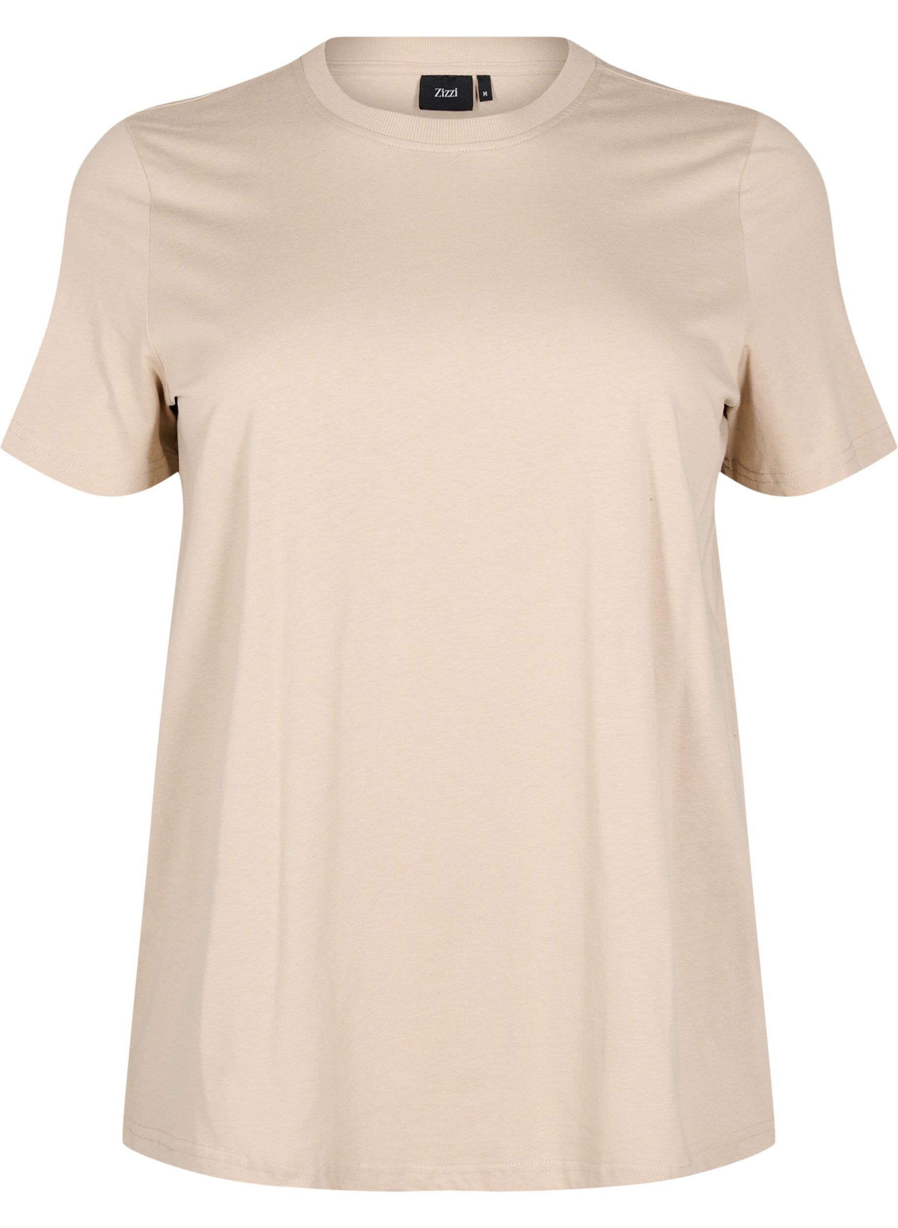 ZizziPuuvillainen perus-T-paita, jossa on py&ouml;re&auml; kaula-aukko, Beige, Packshot image number 0